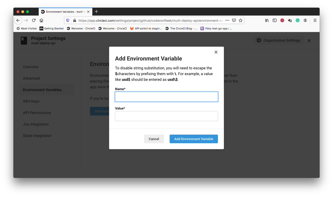 Add Environment variable - CircleCI
