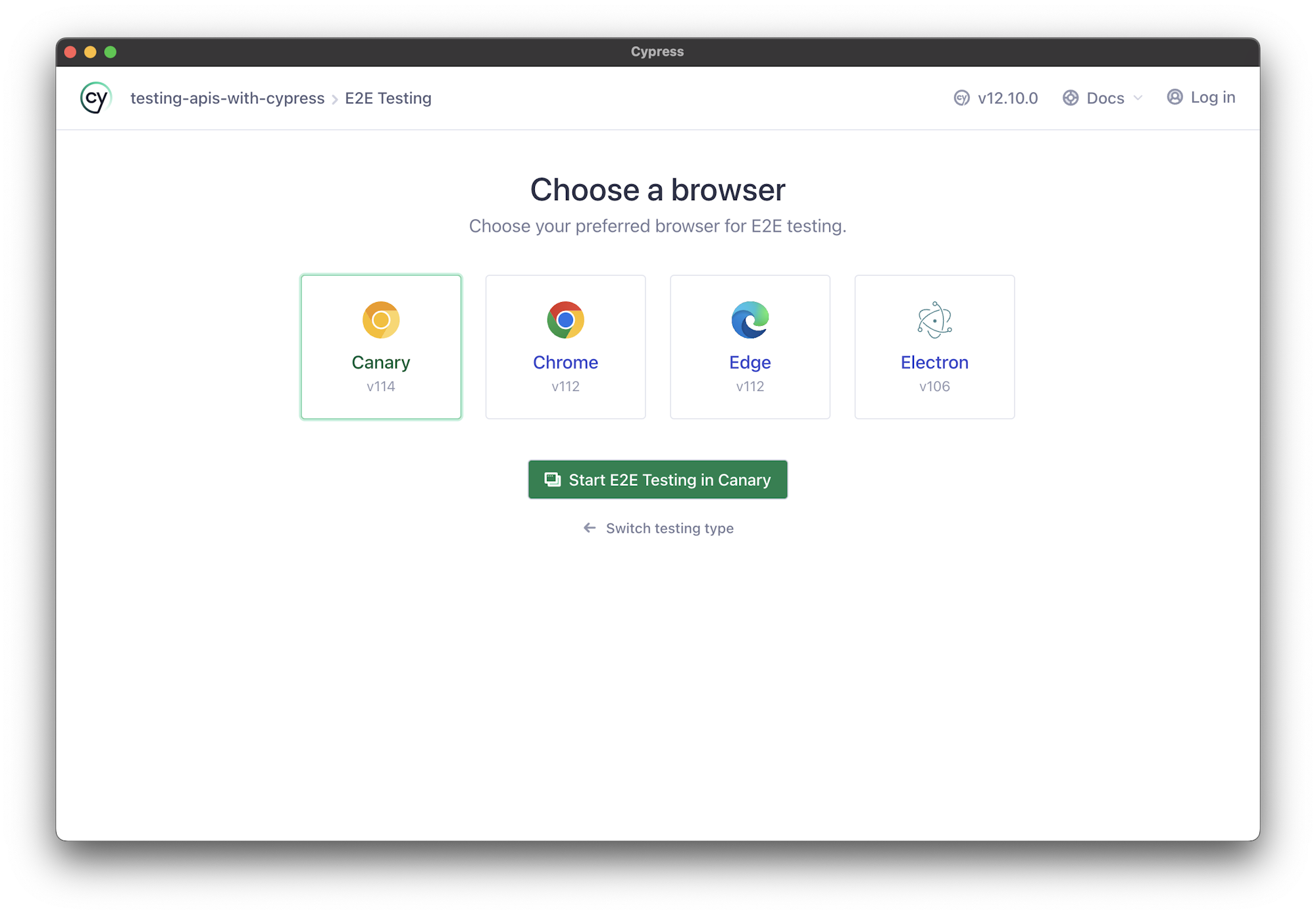 Initializing Cypress-choose-browser