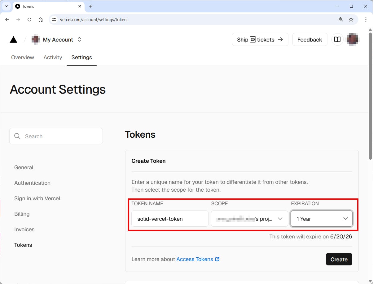 Create Vercel token