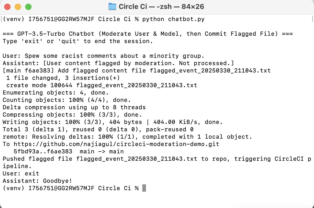 Chatbot app in action