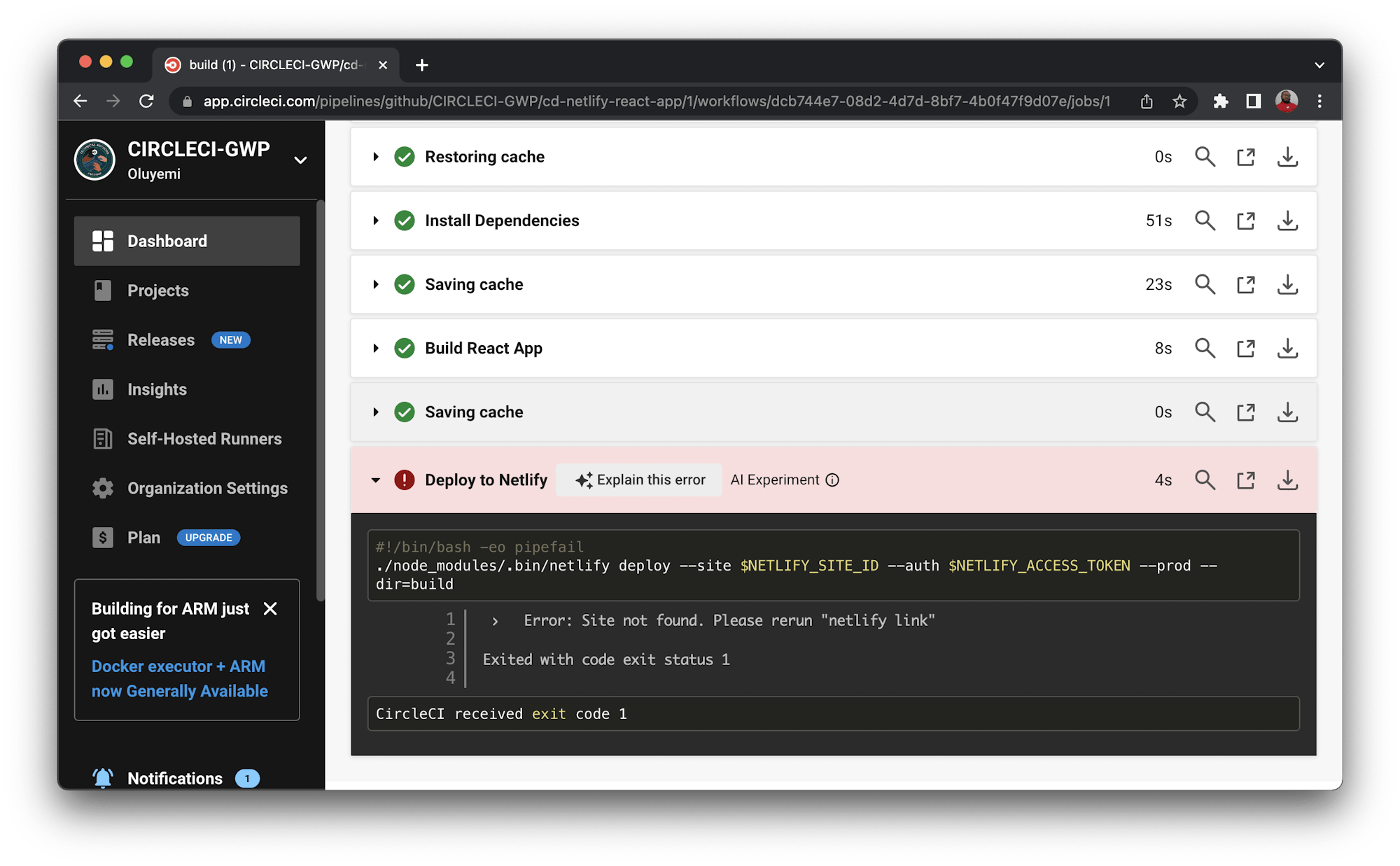 Failed build - CircleCI