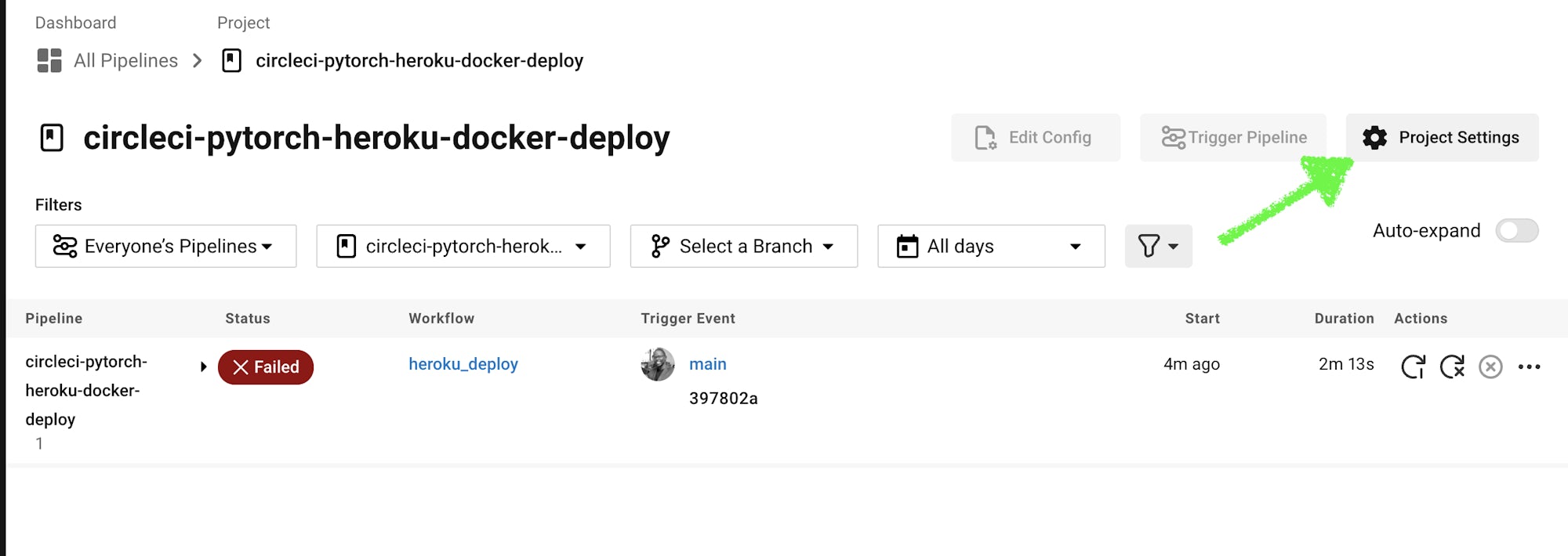 Projects Page on CircleCI