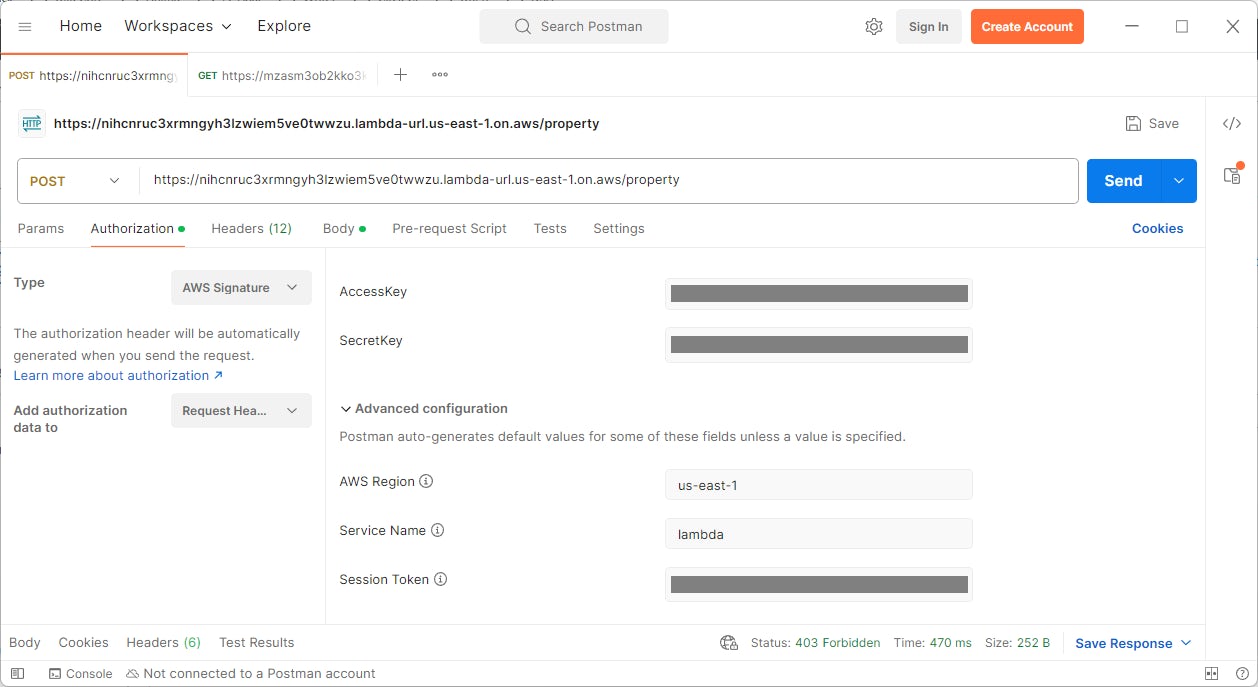 Postman with AWS Signature Auth