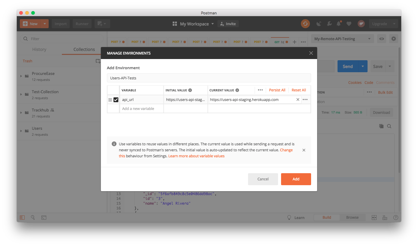 Create environment - Postman