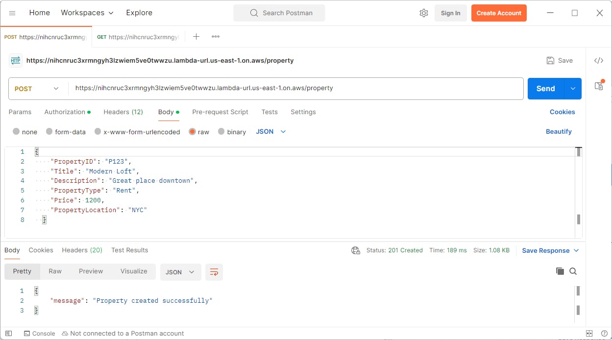 Postman sending GET request to Lambda endpoint