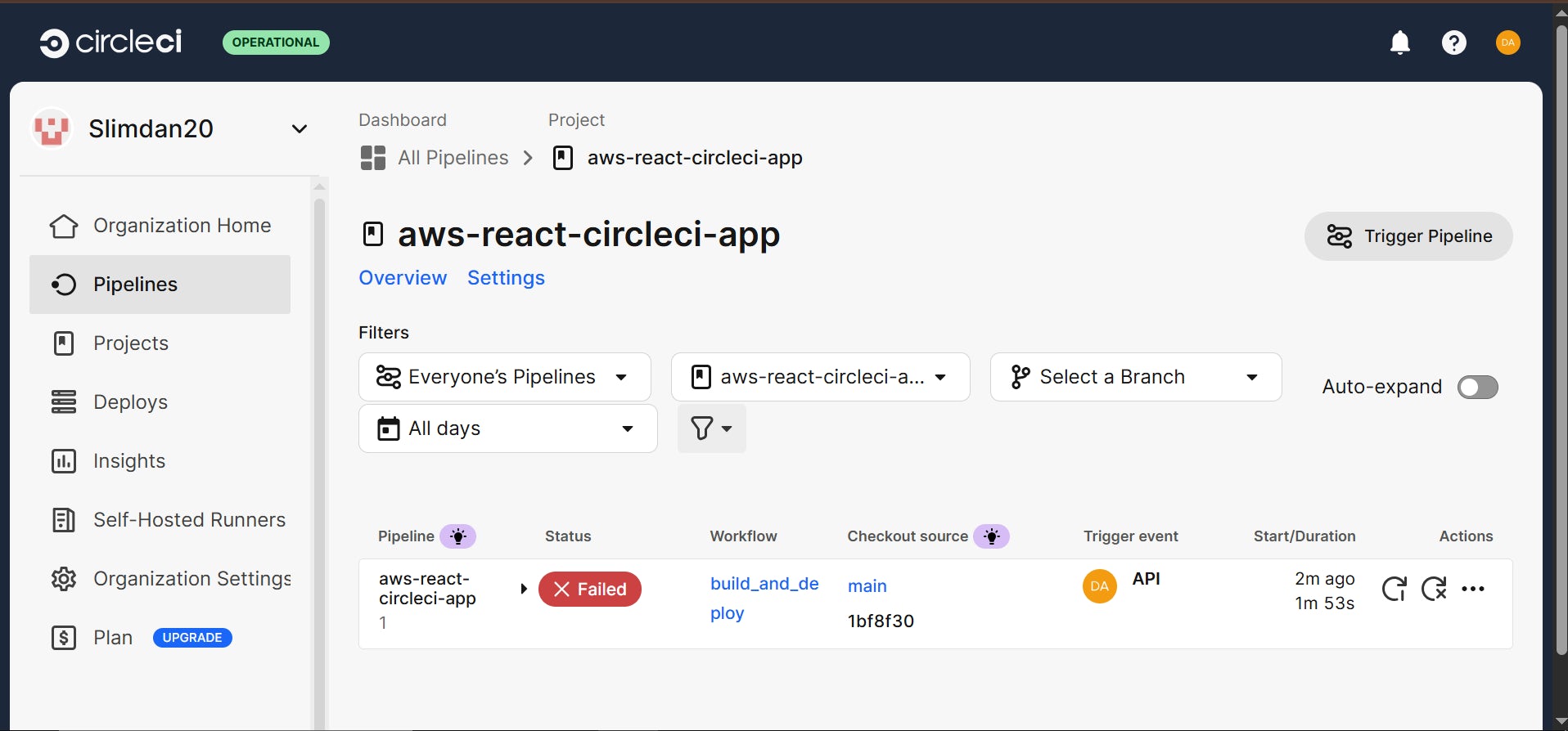 Faileed CircleCI pipeline