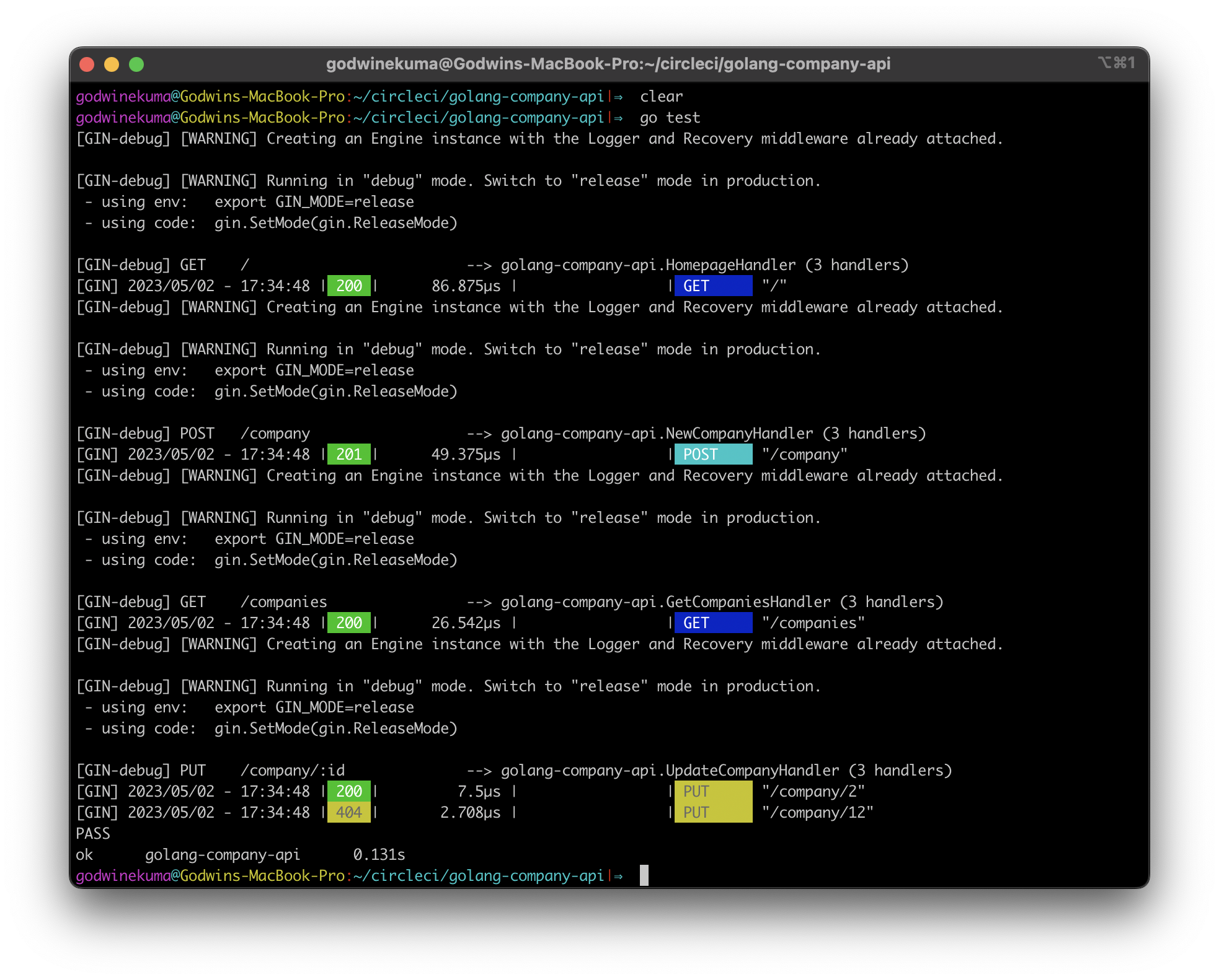Automate testing for Golang Gingonic RESTful APIs CircleCI Automate testing for Golang Gingonic RESTful APIs CircleCI