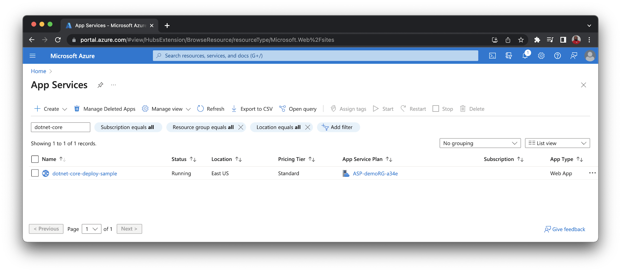 Application in App Services