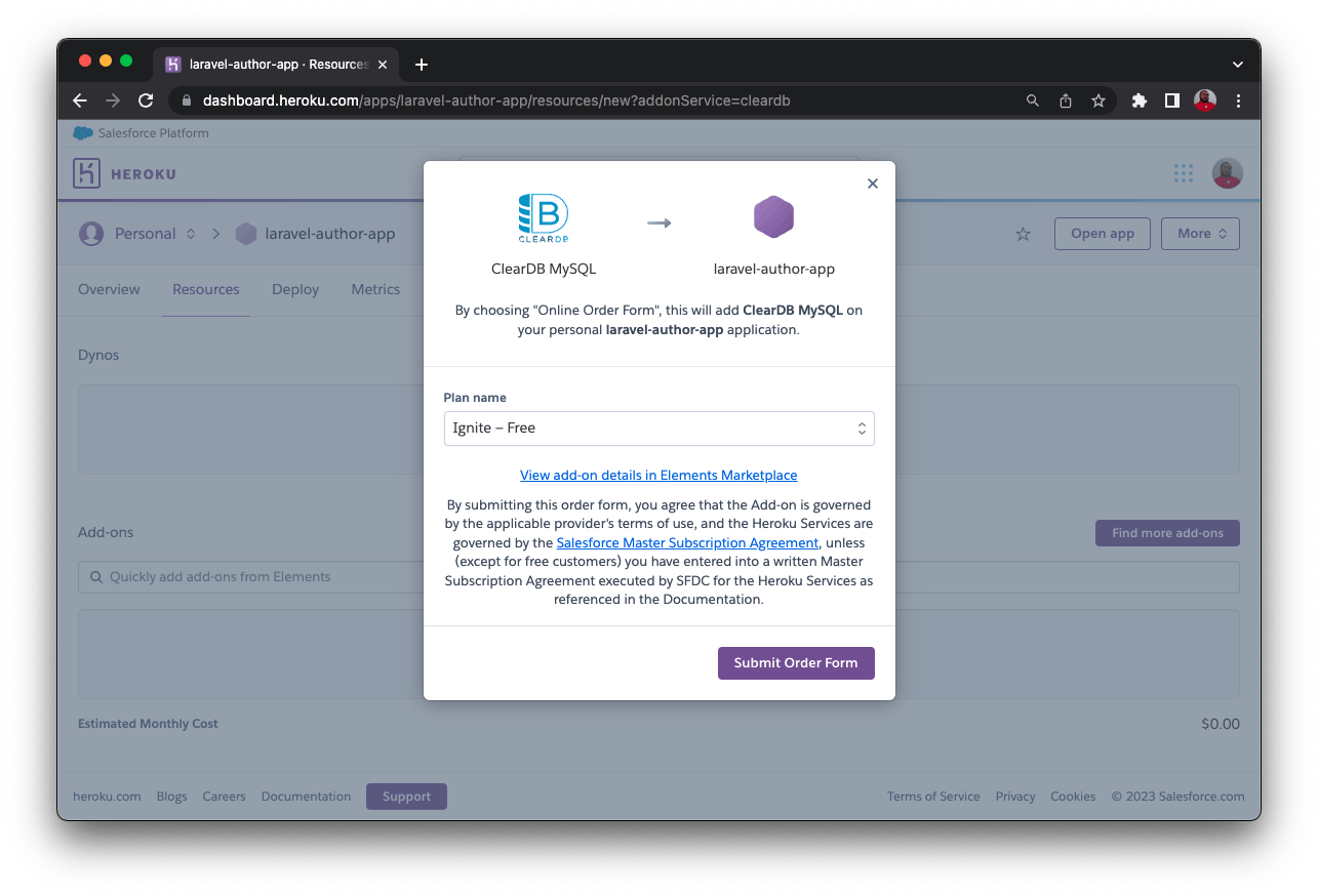 Submit database form
