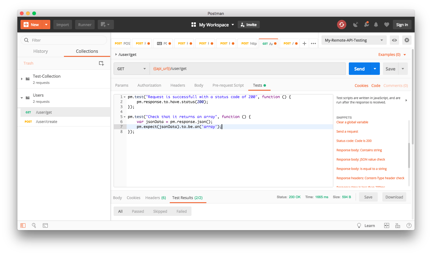 テスト 1 の追加 - Postman