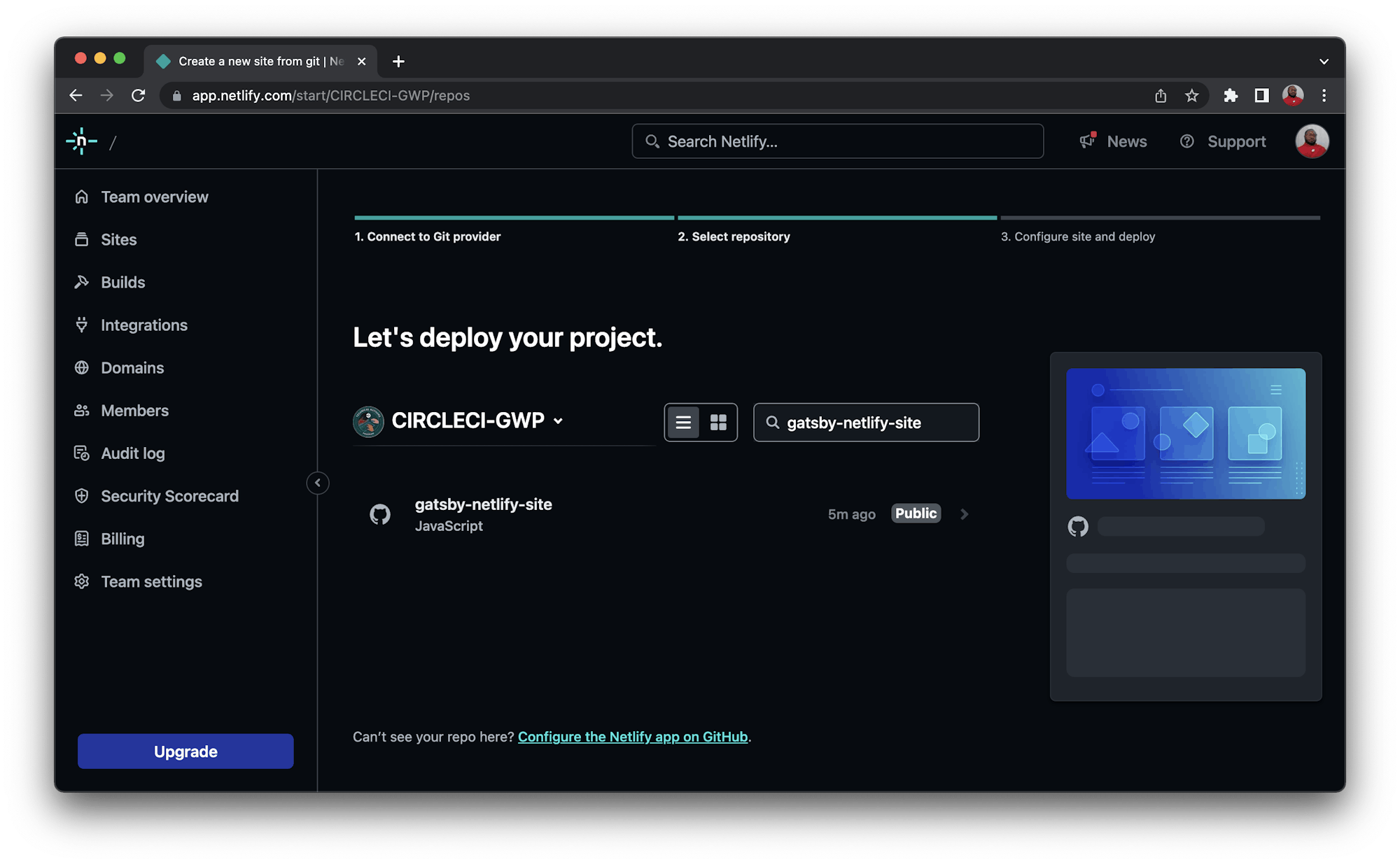 Select Project - Netlify