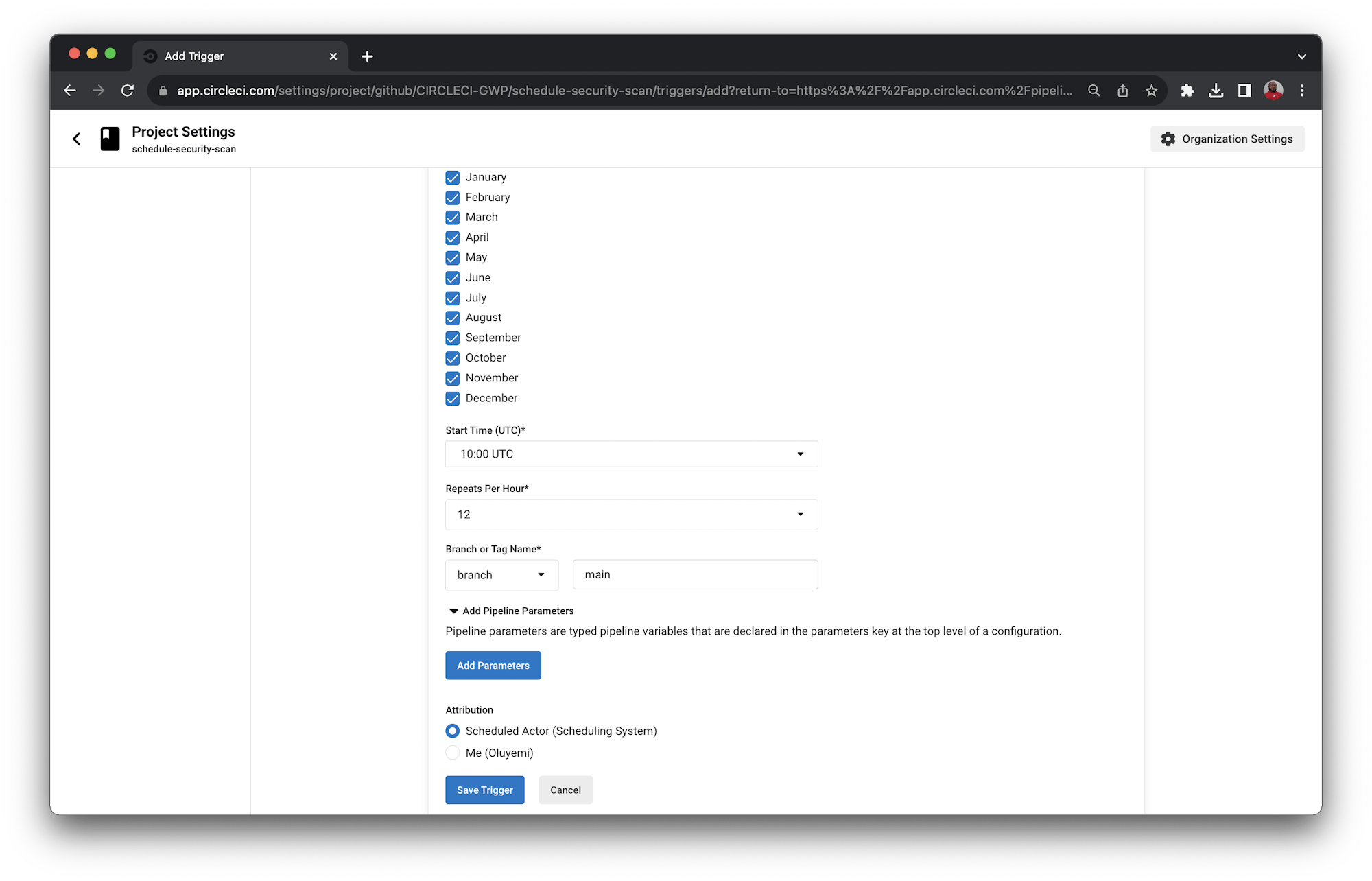 Set up trigger - CircleCI