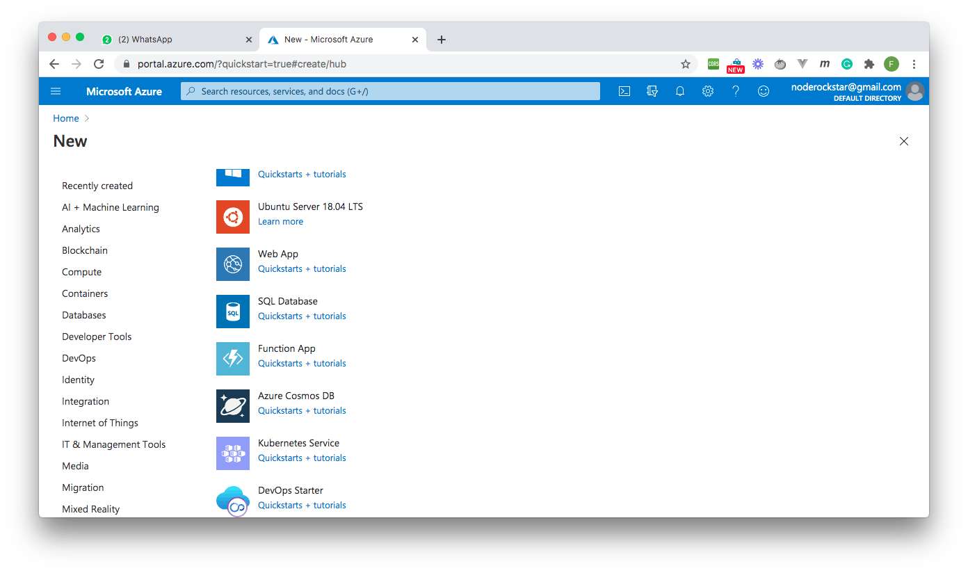 Create Web App - Azure