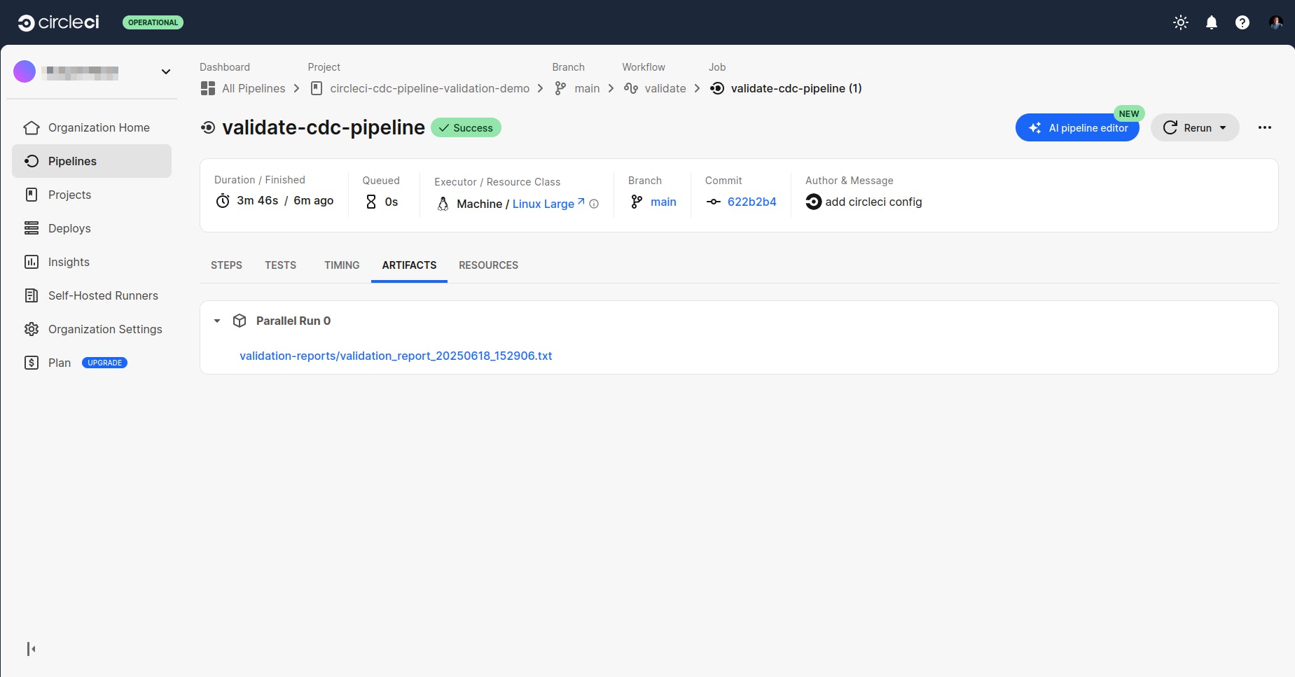 CDC pipeline validation report