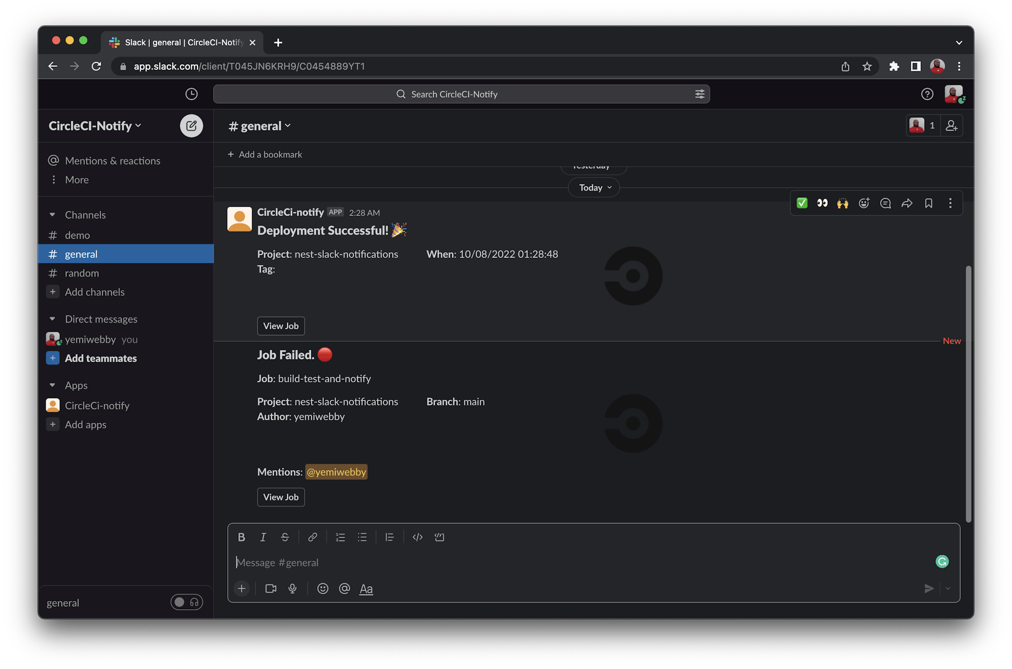 Slack custom message