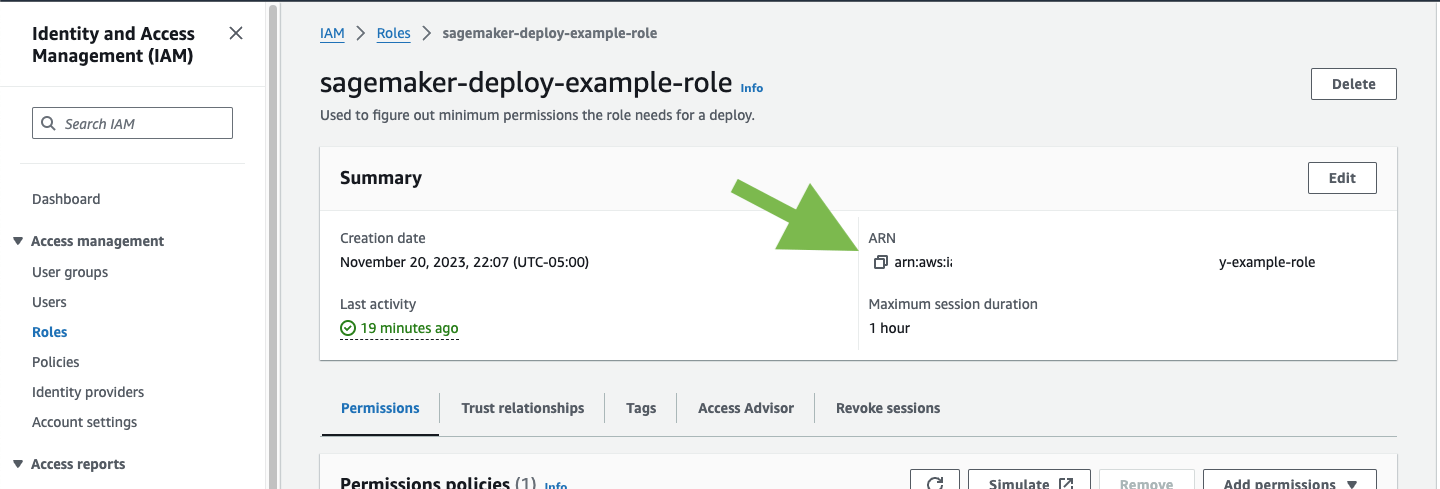 Arrow pointing to copy button for ARN
