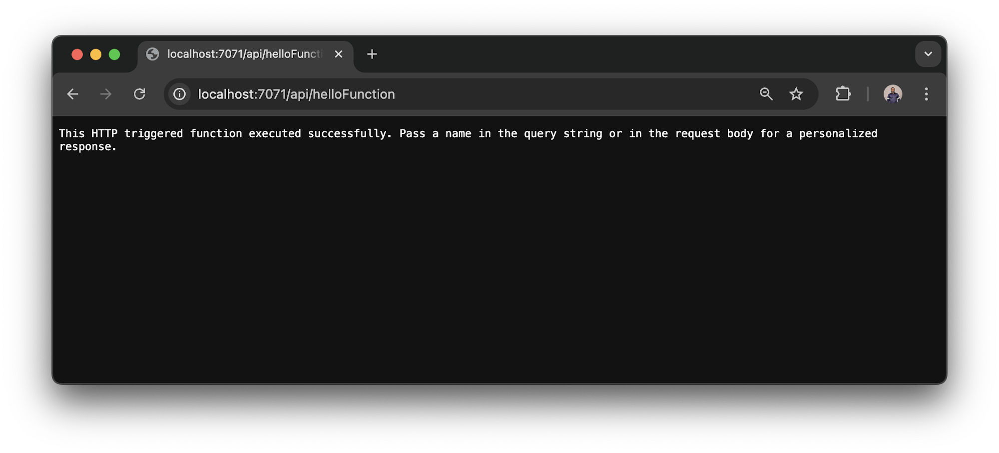 Azure function running locally