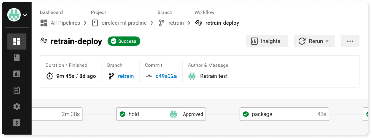 A screenshot showing a CircleCI job that was held and has been approved by the user.