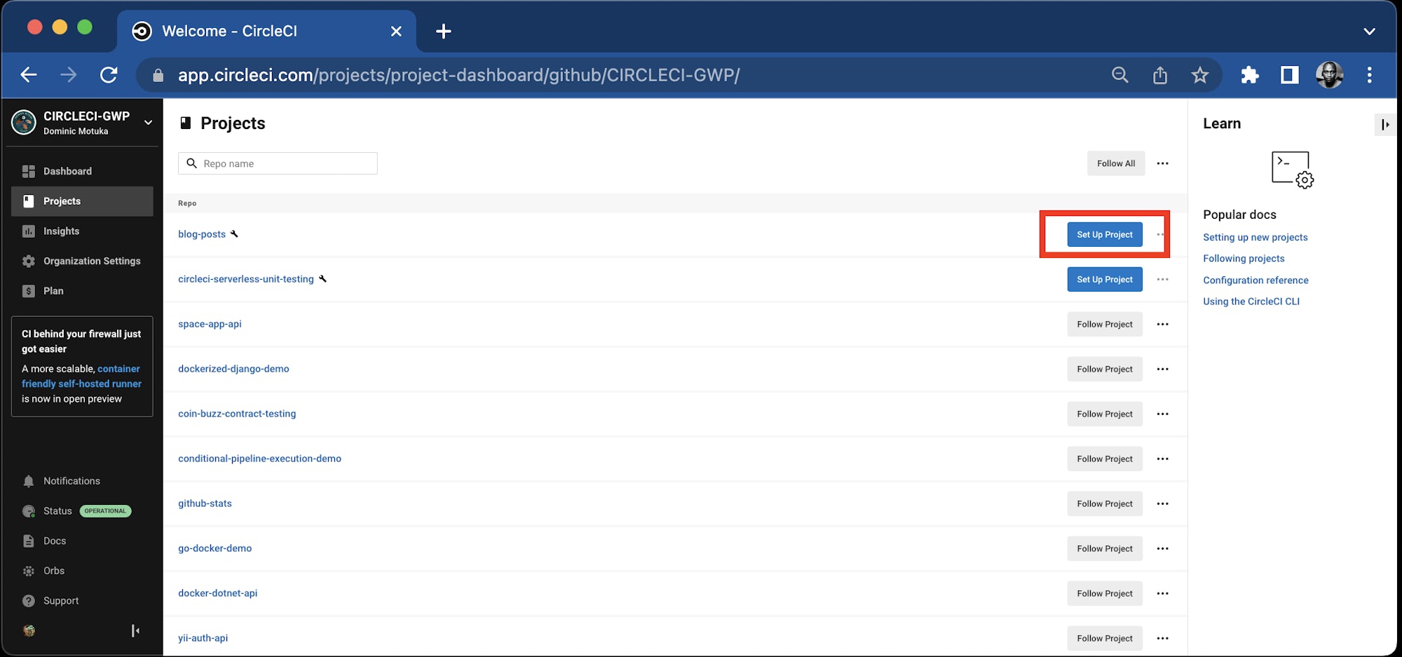 Circle CI set up project