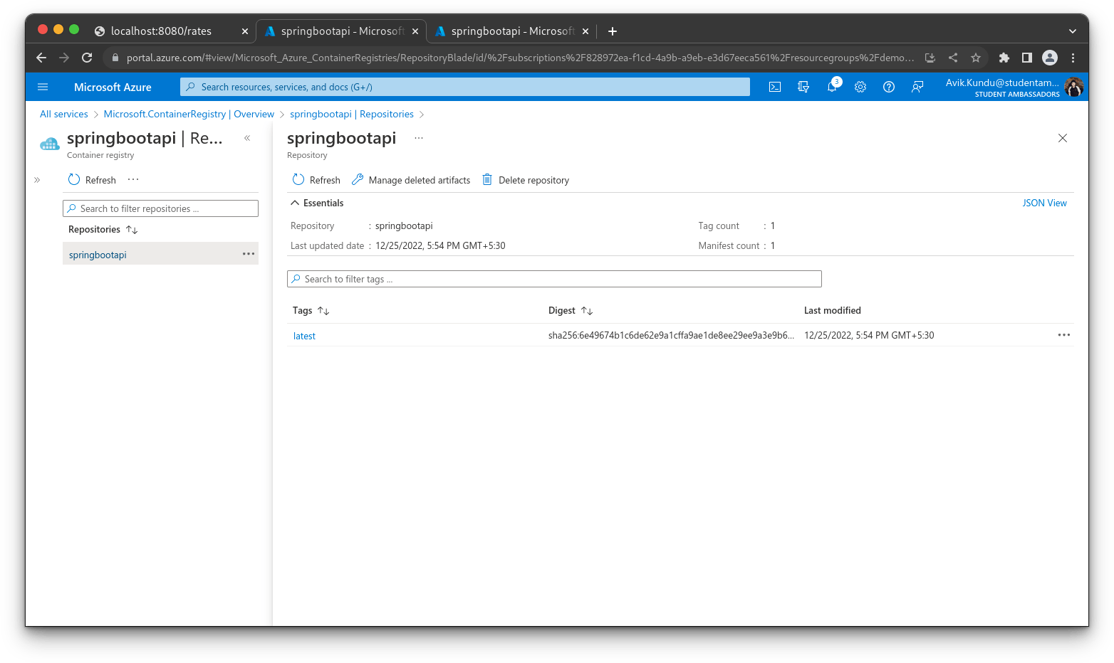 View Azure Registry