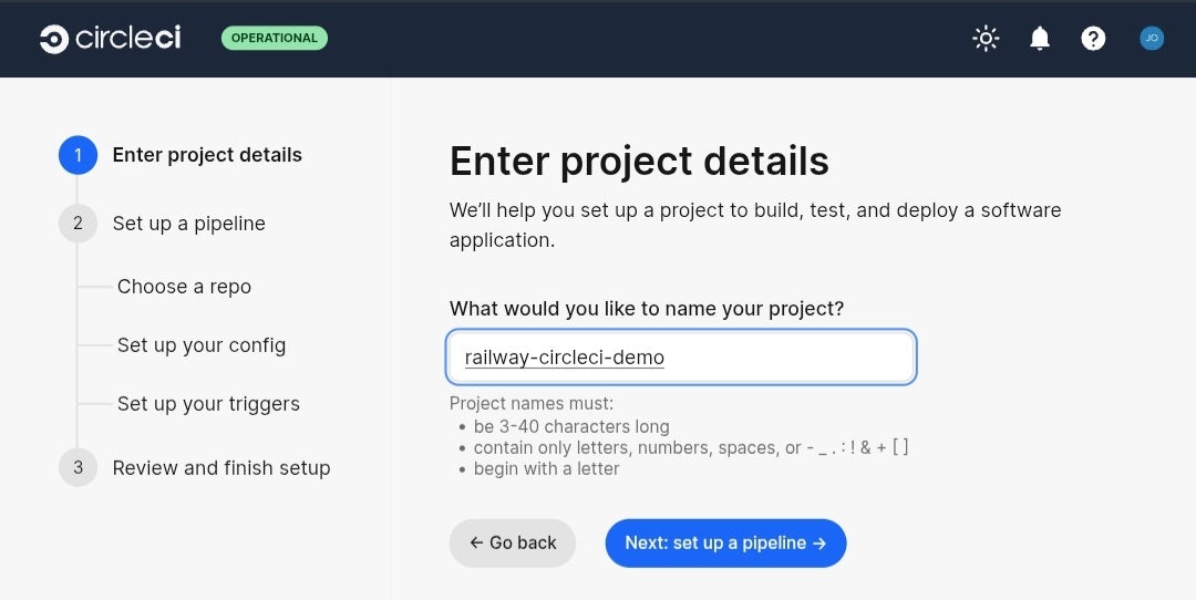 CircleCI project name page