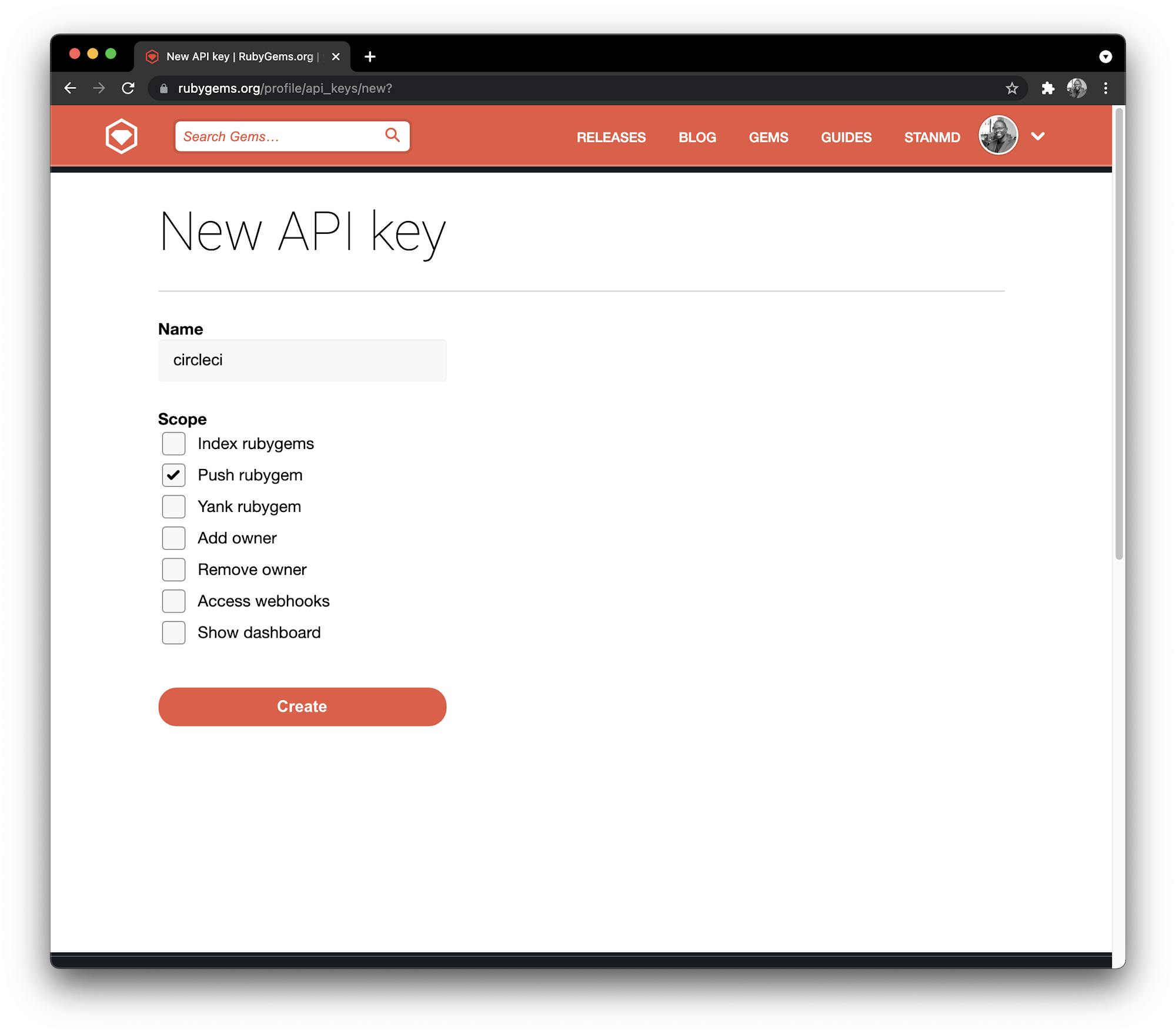 Rubygems API key
