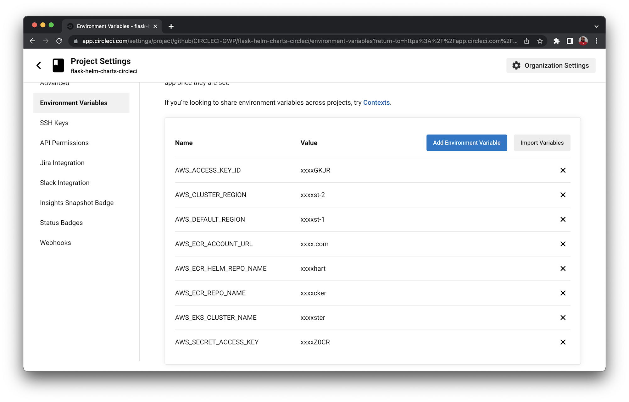 CircleCI set up environment variables