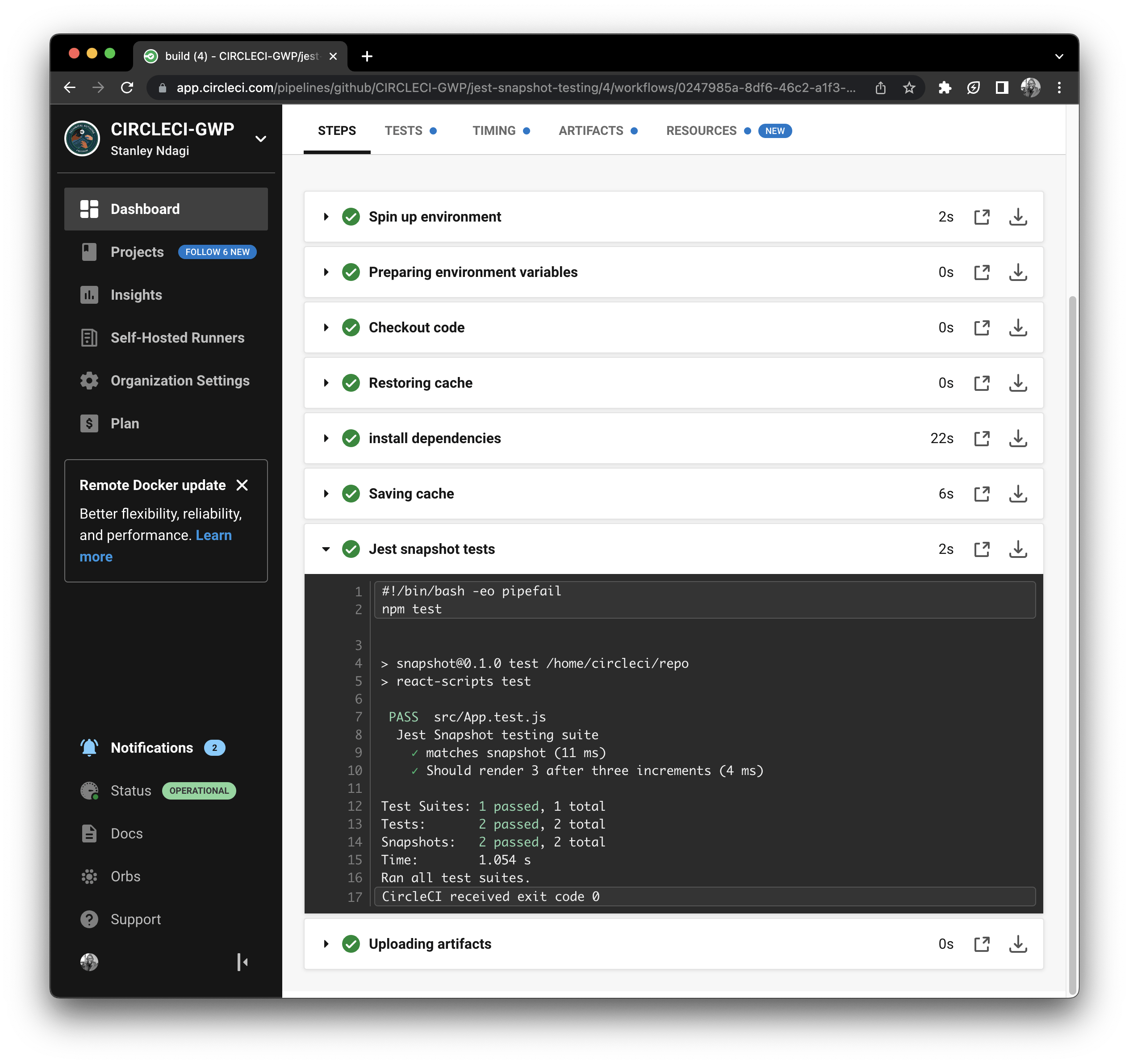 Snapshot testing for React applications with Jest CircleCI