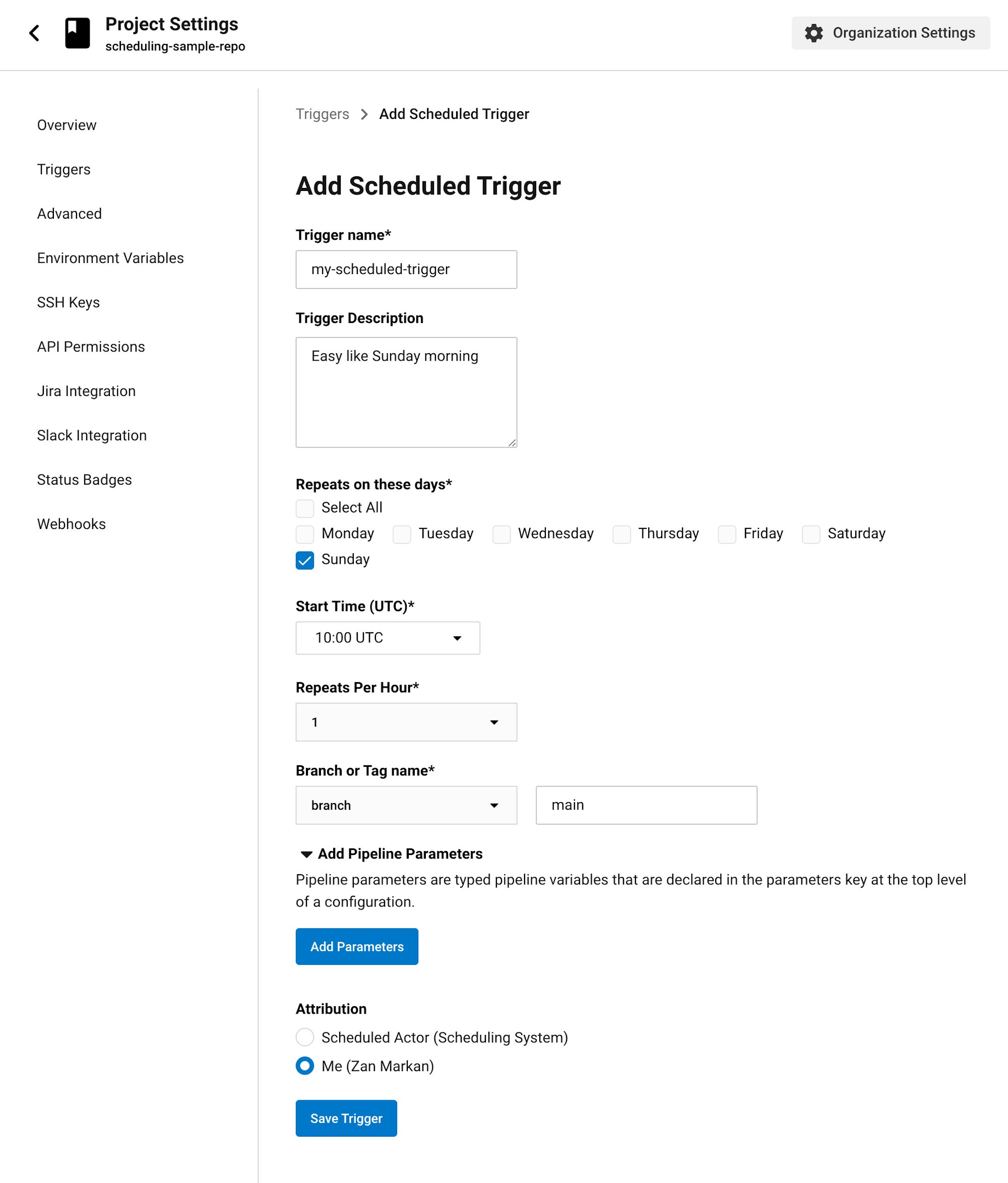 GUI を使用したトリガーのセットアップ
