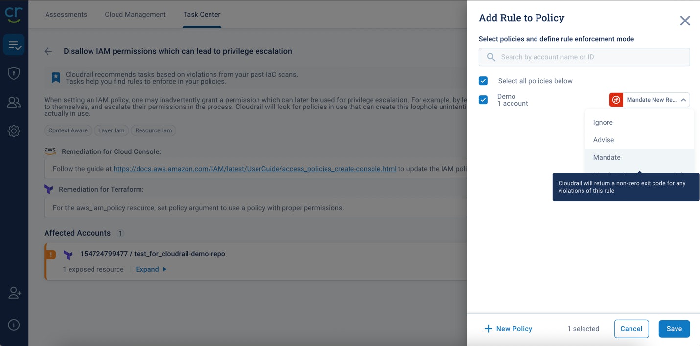 Cloudrail add rule to policy