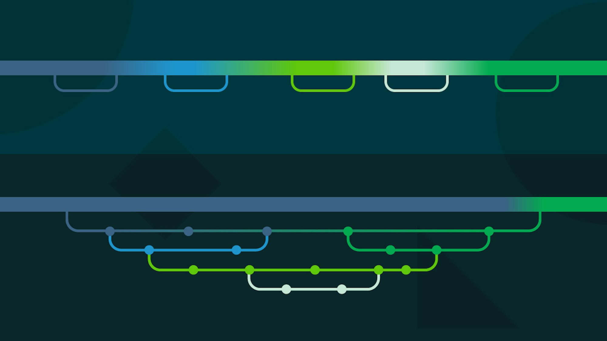 Two stylized pipelines - one shows many small additions, while the other shows multiple layers building upon a single large addition to the main branch.