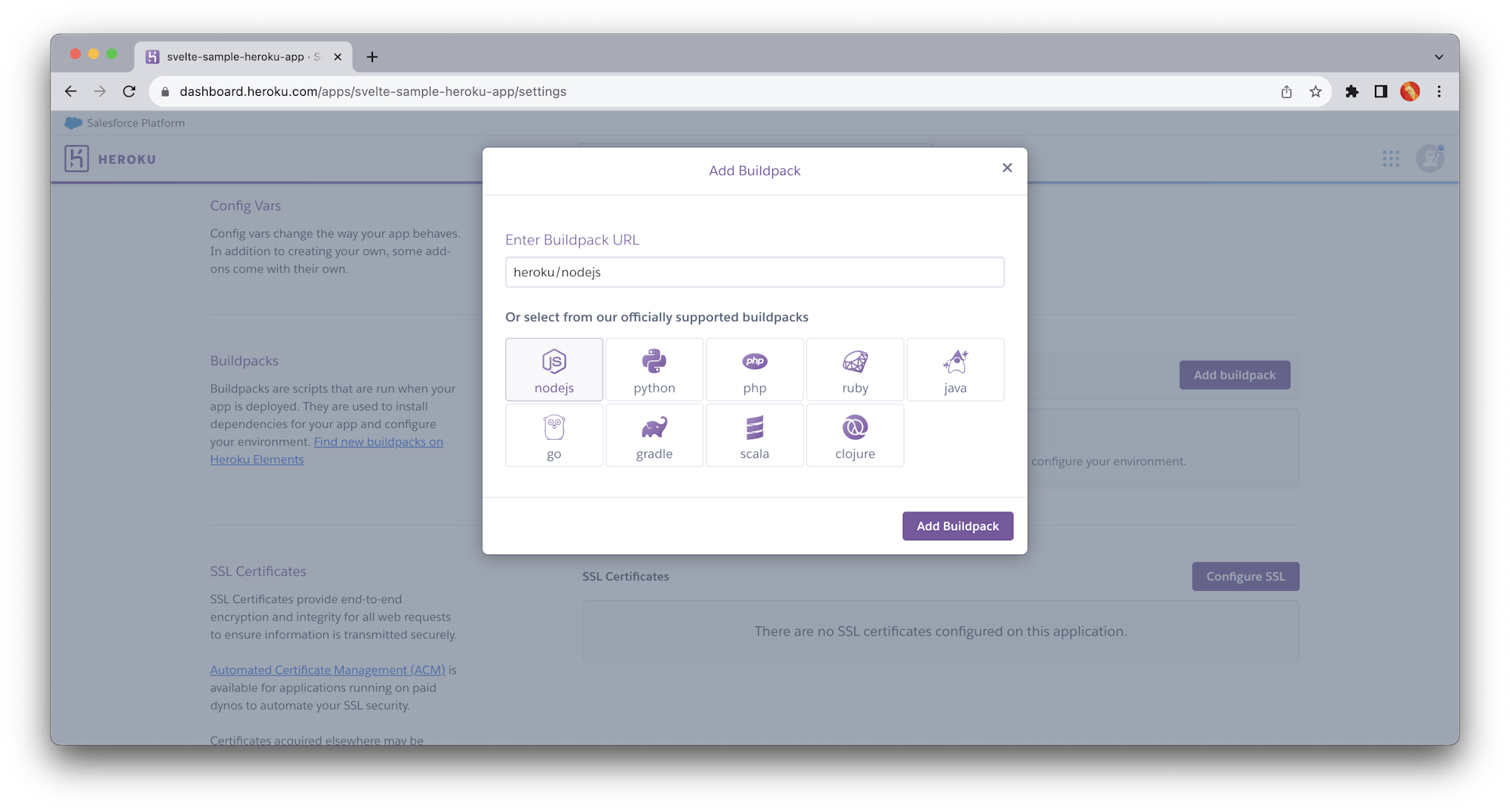 Install buildpacks - Heroku