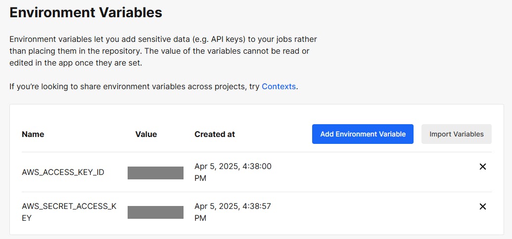 CircleCI environment variables