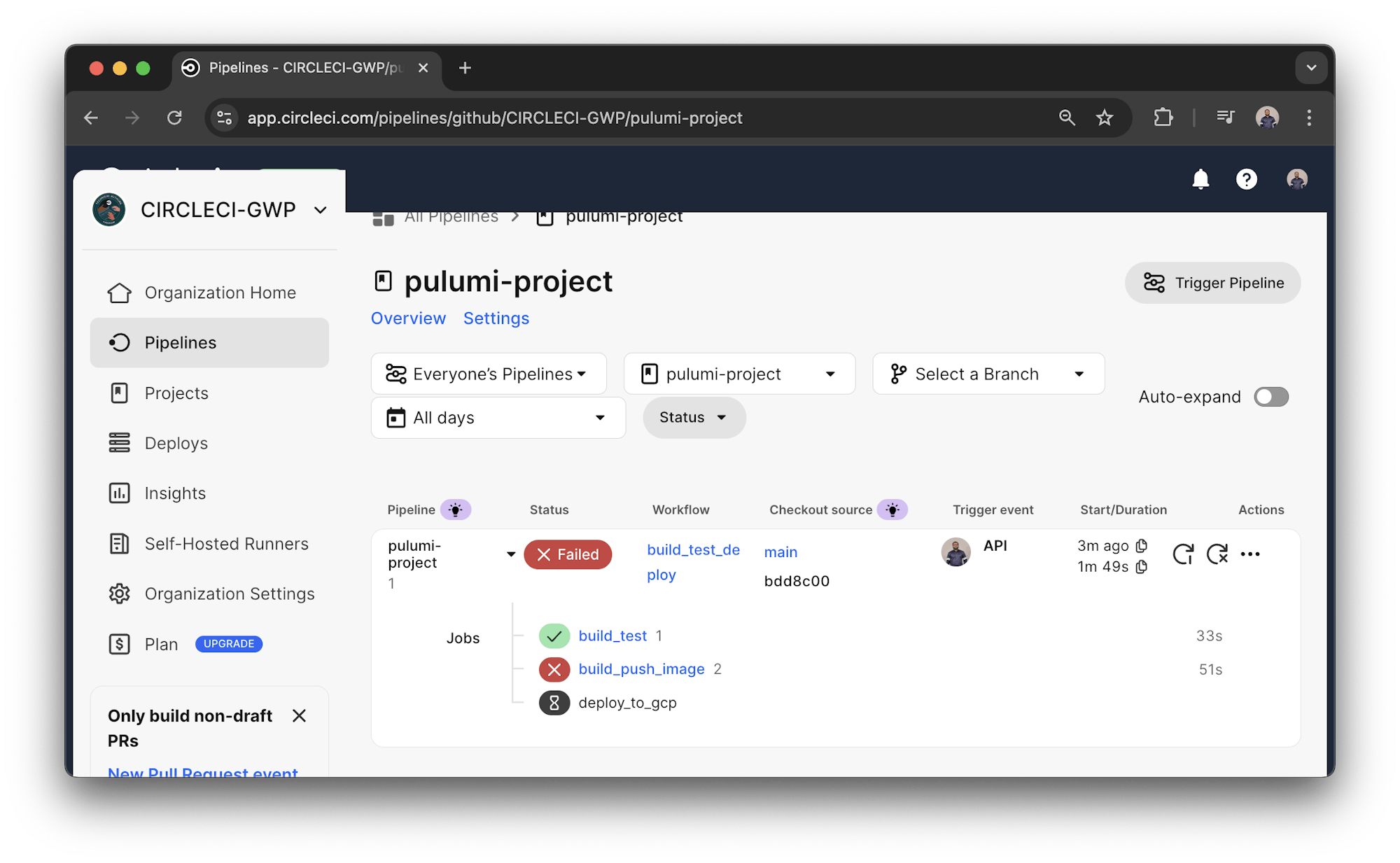 CircleCI pipeline failed