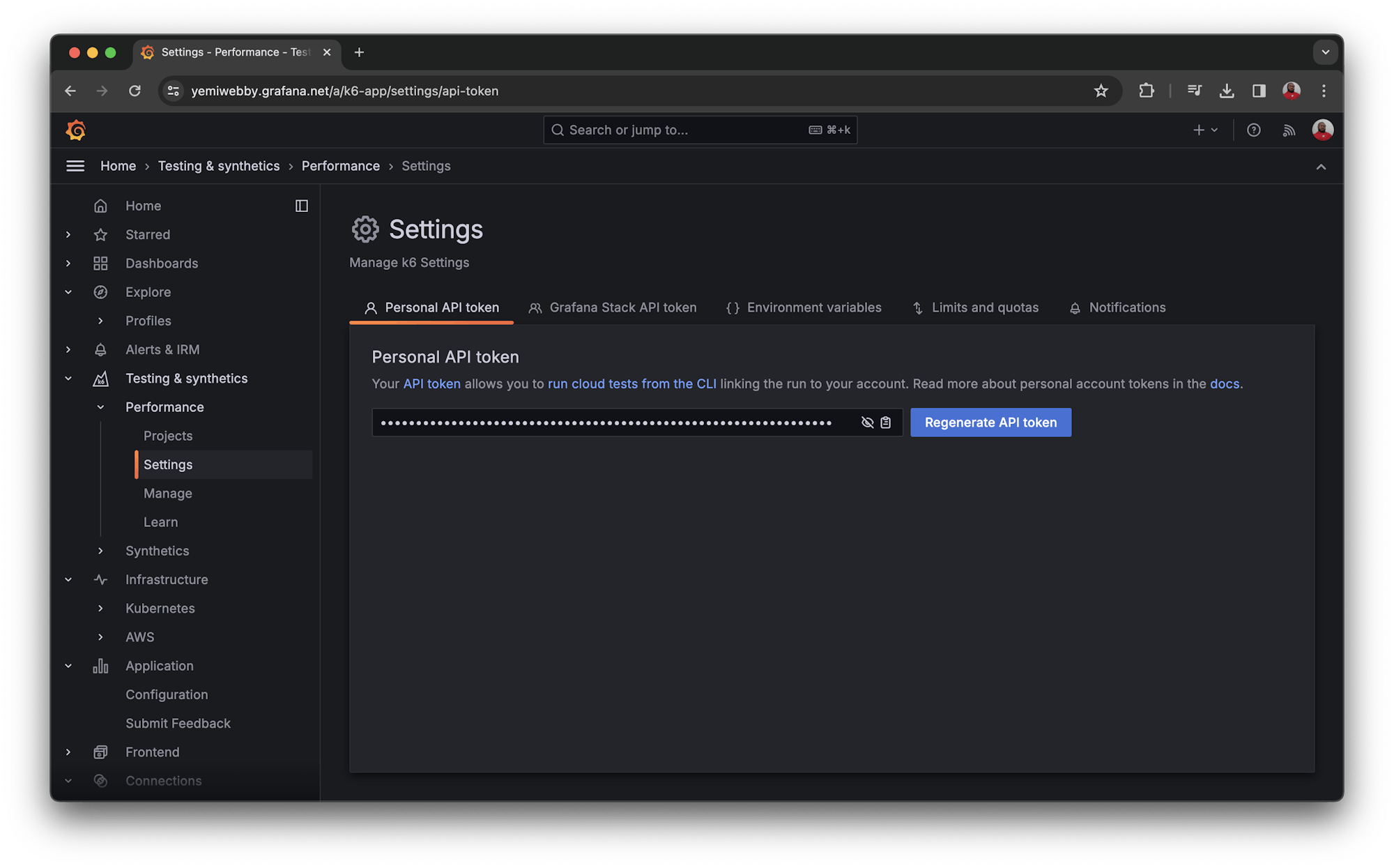 k6 personal API token