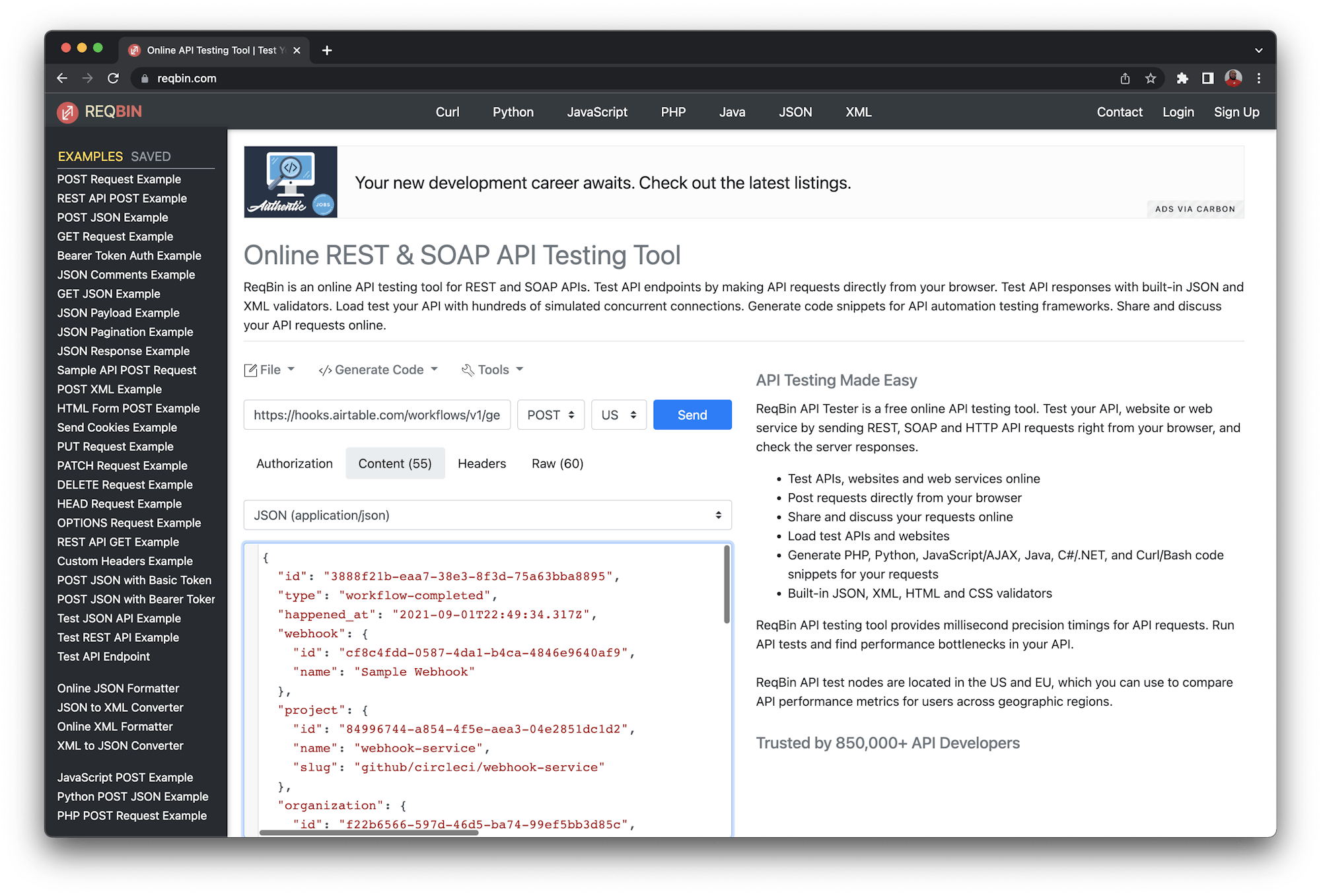 Sample Request - Reqbin