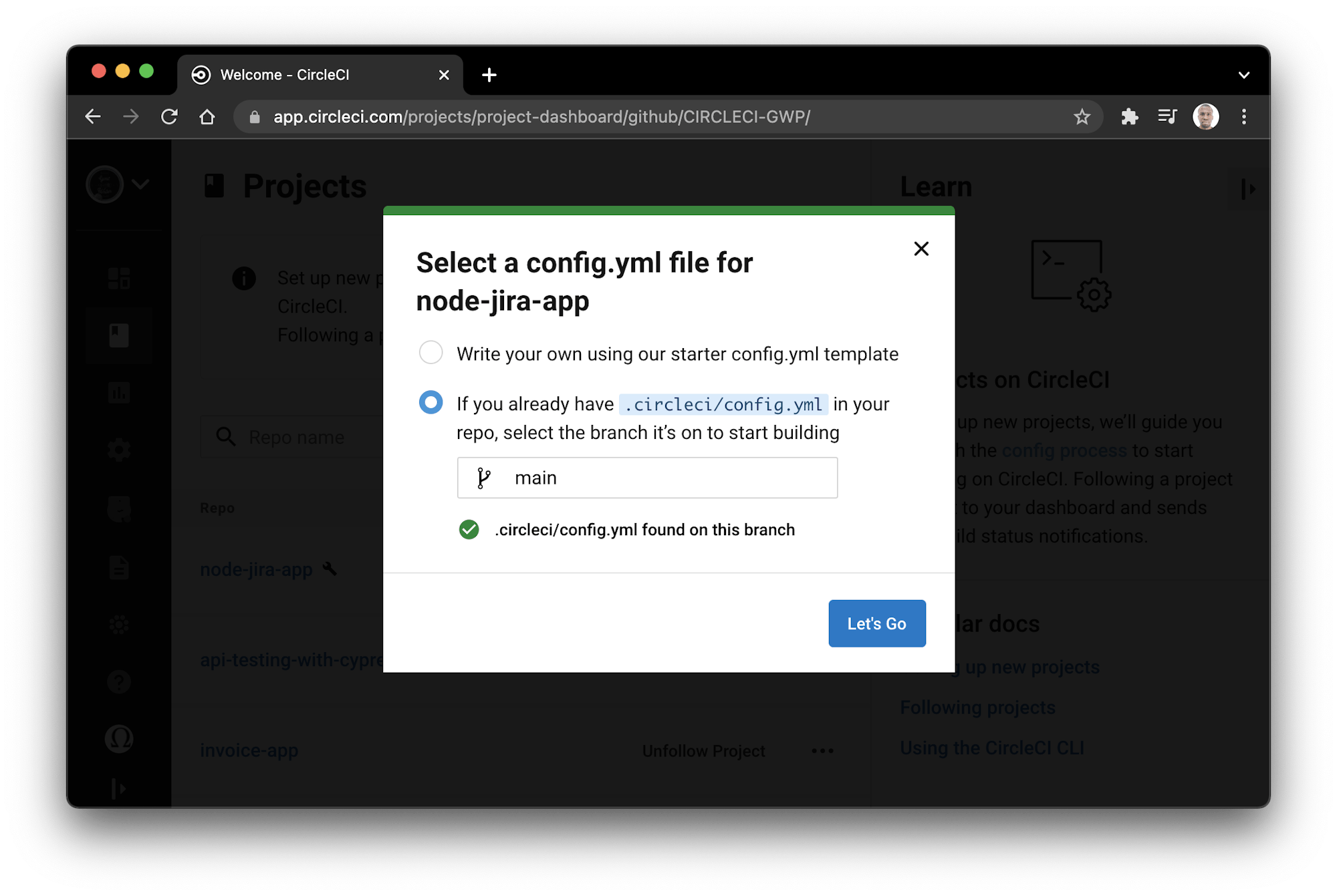Select project branch