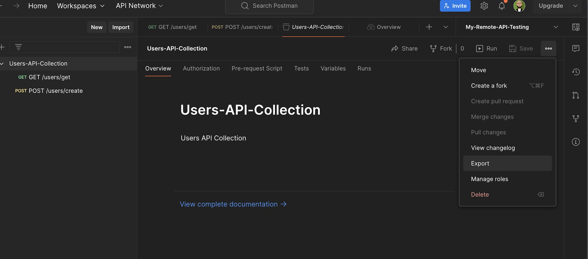 Download collection - Postman