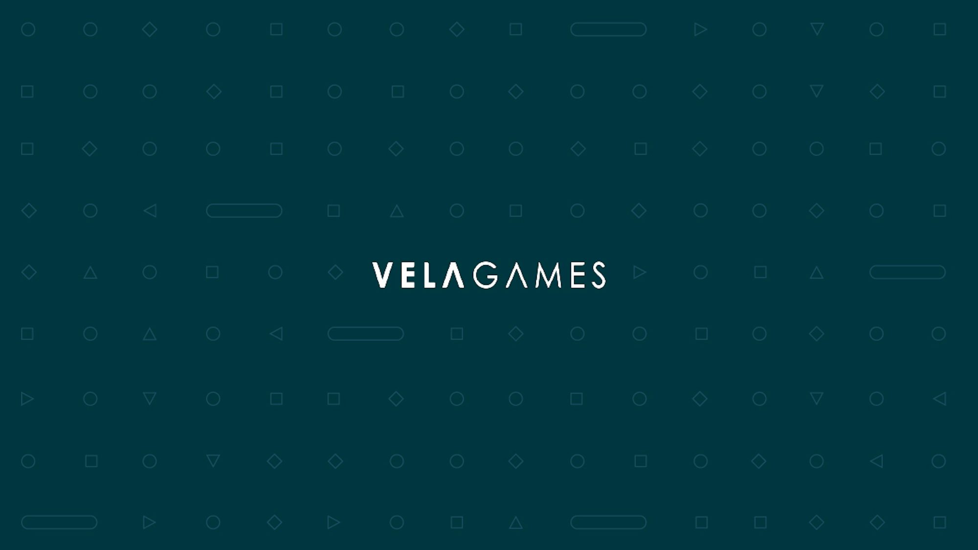 The Vela games logo floats on a field of gaming icons.