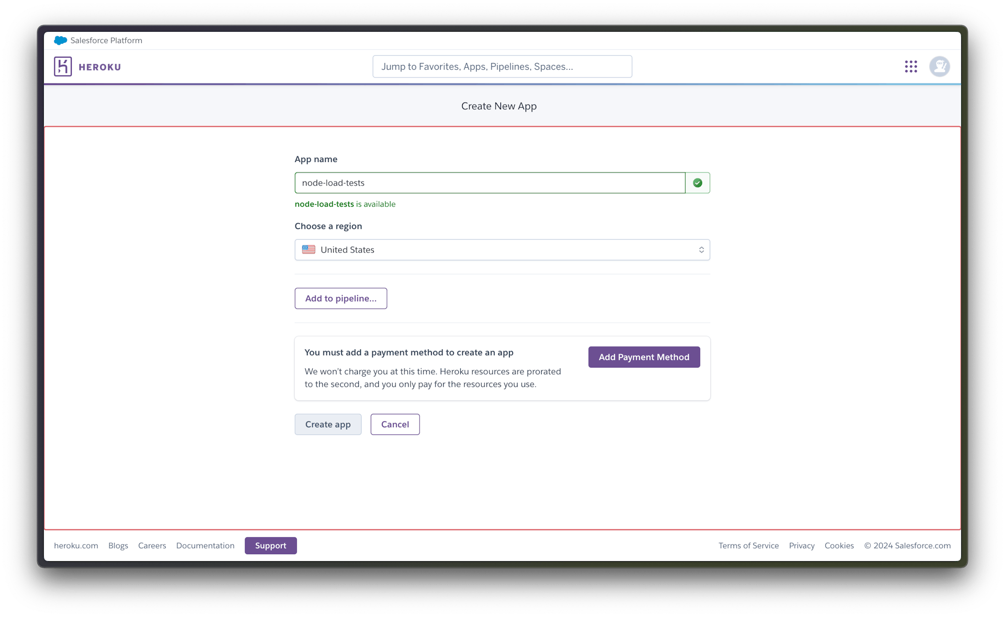 New app - Heroku