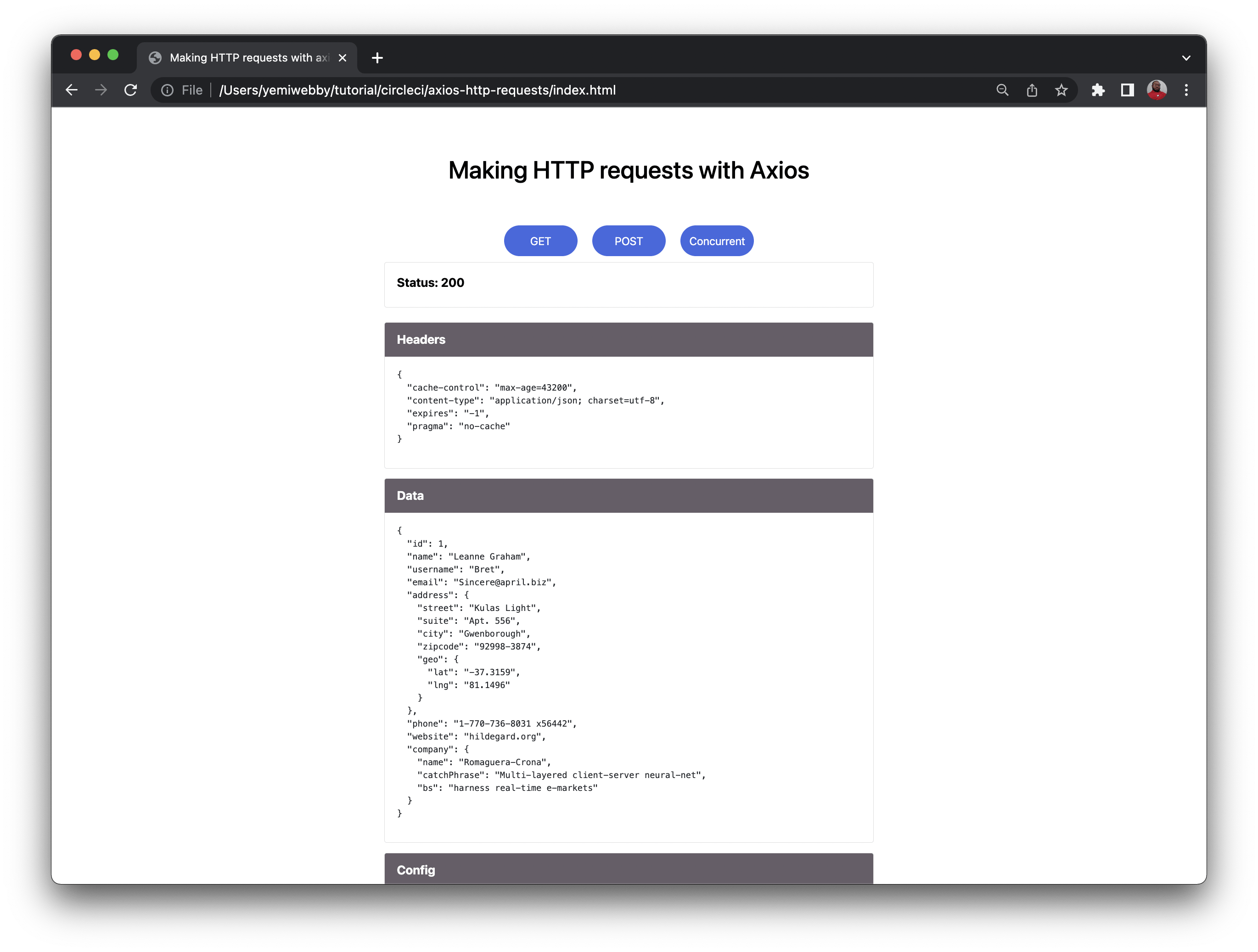 Making HTTP requests with Axios CircleCI
