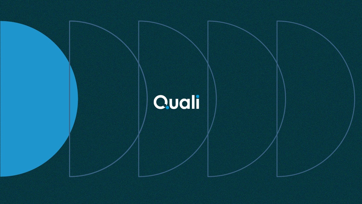 The Quali logo sits between a series of empty semicircles emanating from a solid blue semicircle.