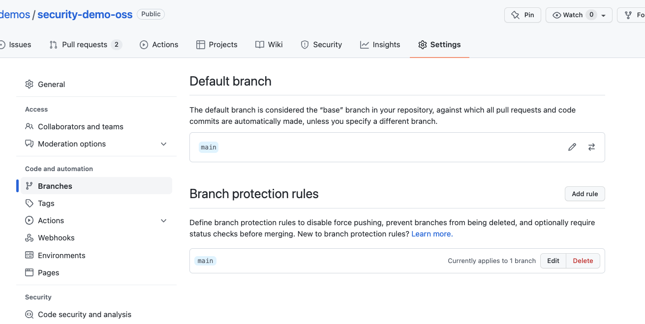 Setting up protected branches in GitHub
