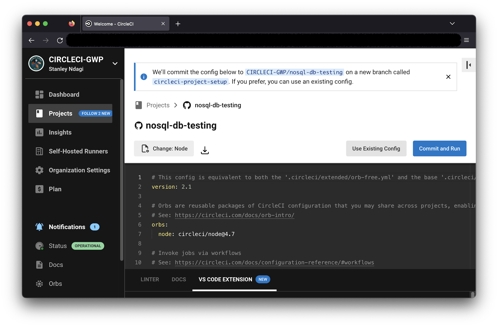 Use existing config - CircleCI