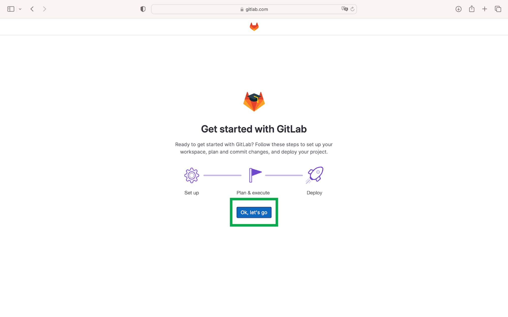 GitLab 登録完了画面