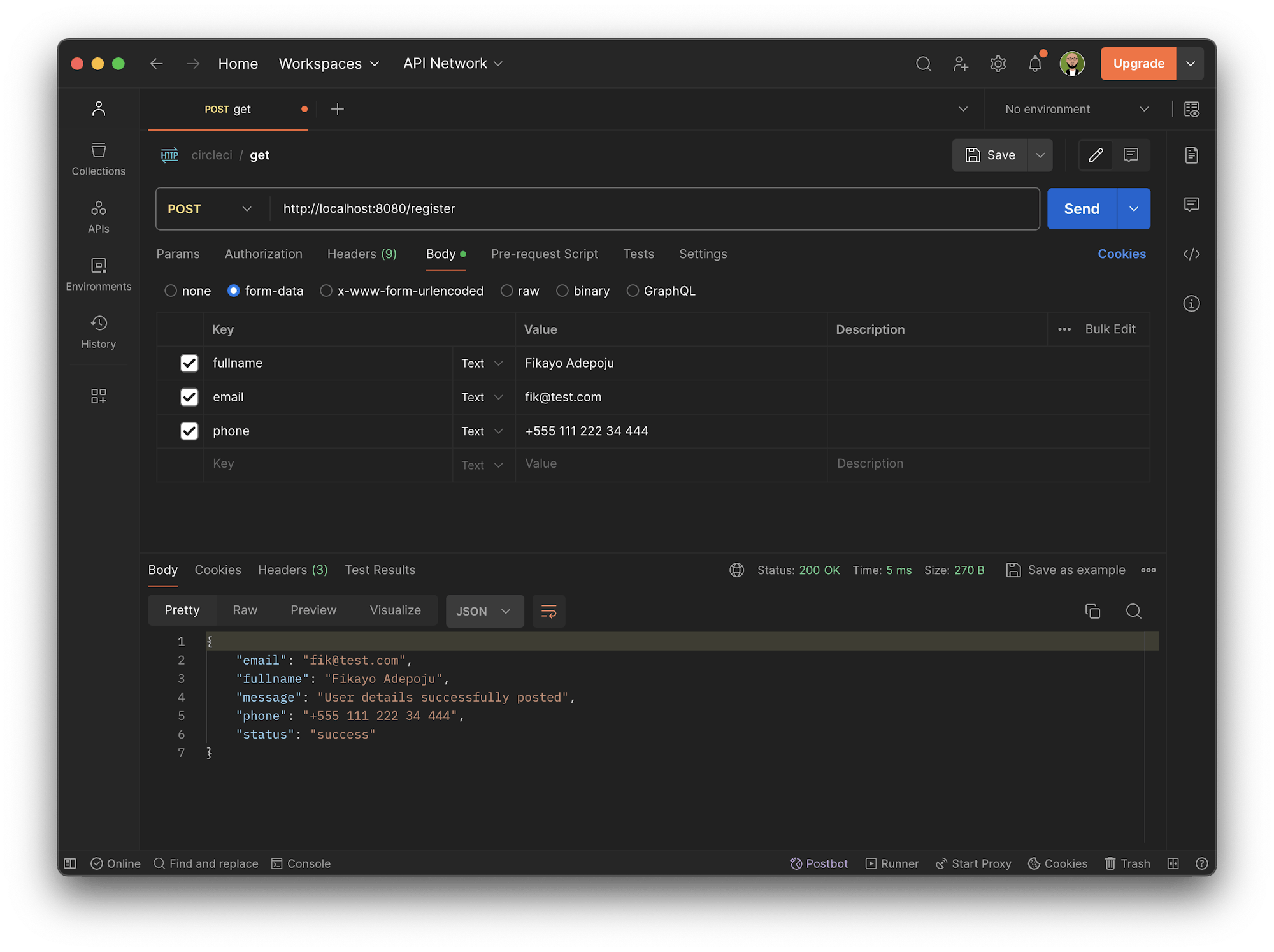 Register endpoint test
