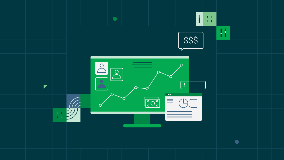 A stylized desktop shows financial data and charts representing the economic impact of choosing CircleCI.