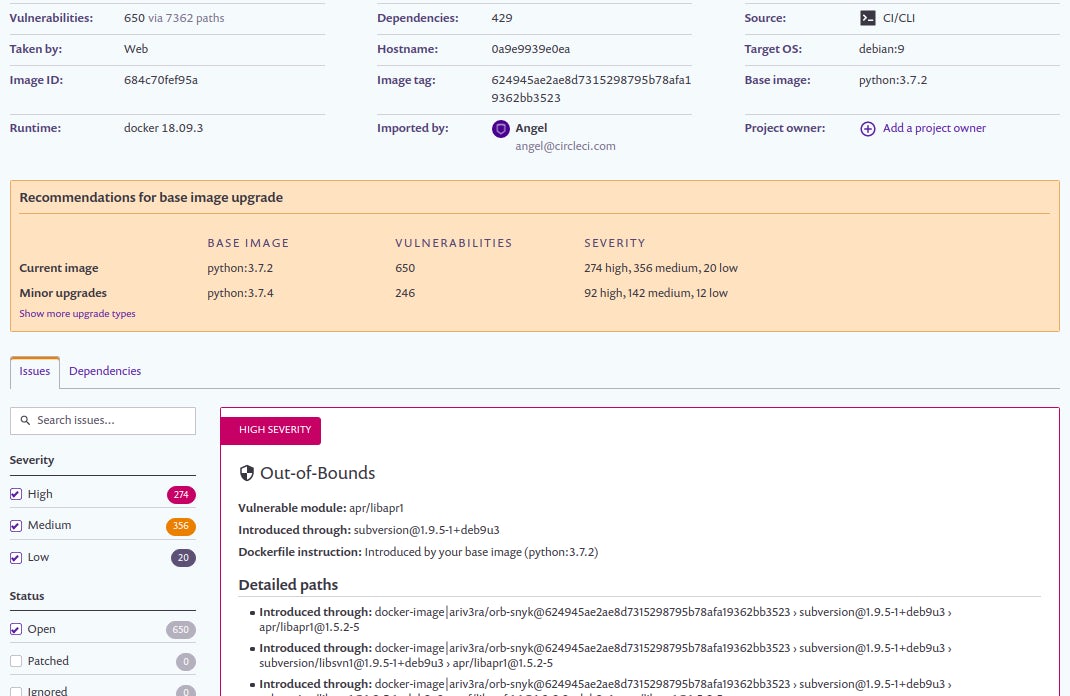 devsecops-synk-docker-fail-results