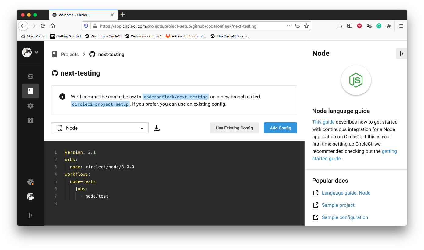 CircleCI コンフィグ追加