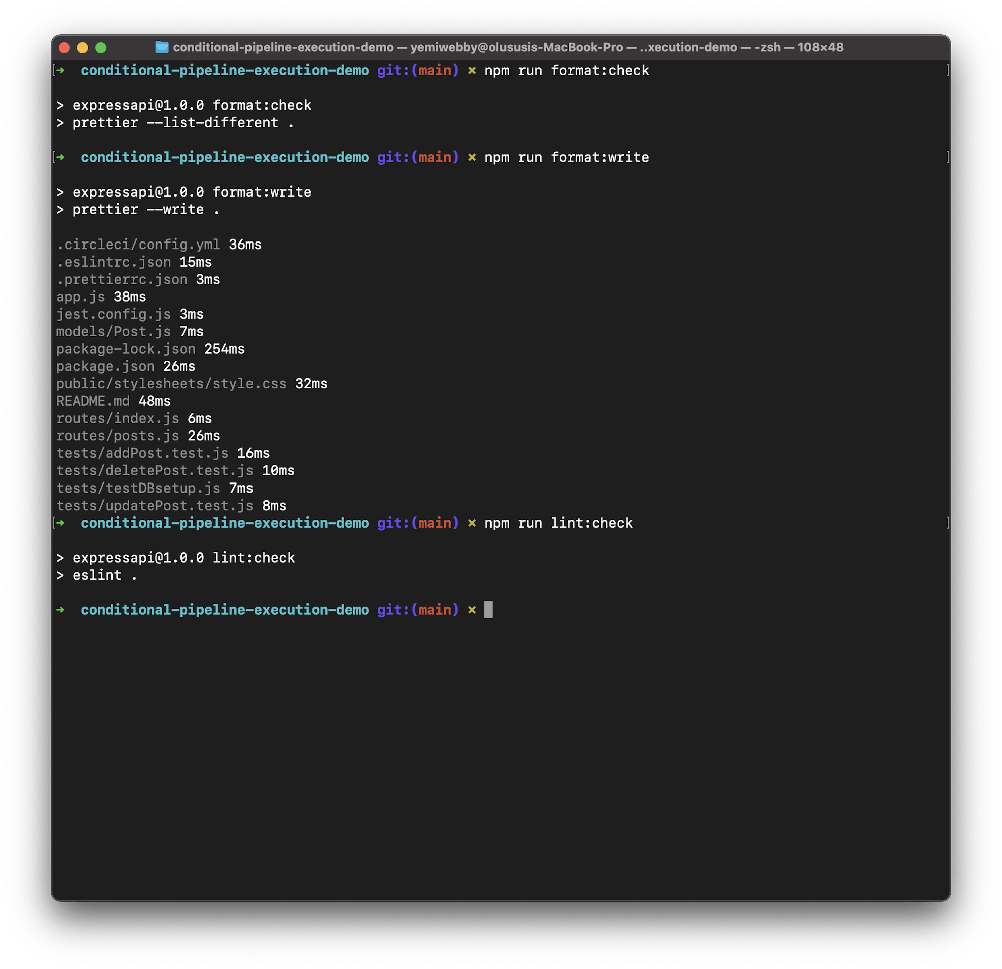 Formatting and linting commands